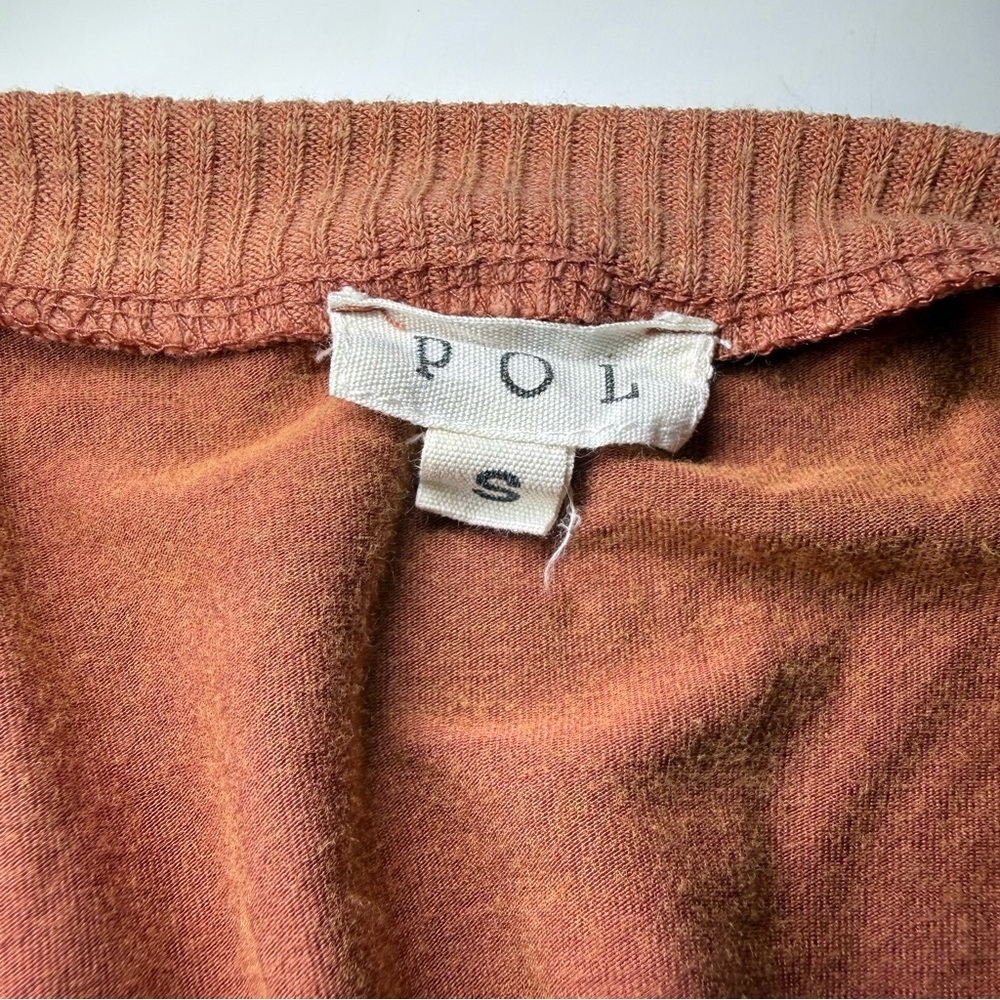 POL Rust Long Sleeve Top with Patterned Pocket - Picture 3 of 4